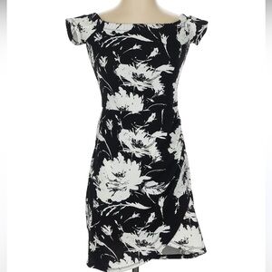 Floral Black and White Off The Shoulder Mini Dress